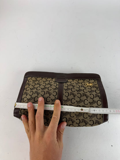 Pochette vintage en cuir et toile monogrammée Macadam de Céline marron et gris