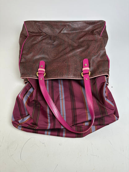 Vintage Etro Coated Canvas Tote Burgundy Pink Gold Heart Clasp