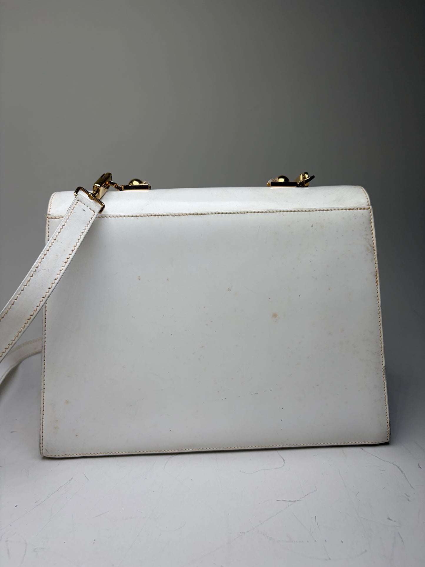 Vintage Ferragamo Structured Leather Handbag White Gold