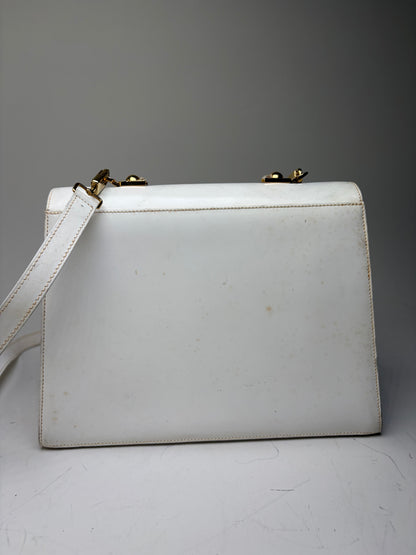 Vintage Ferragamo Structured Leather Handbag White Gold