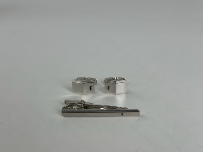 Vintage Yves Saint Laurent Cufflinks & Tie/money Clamp Set silver steel