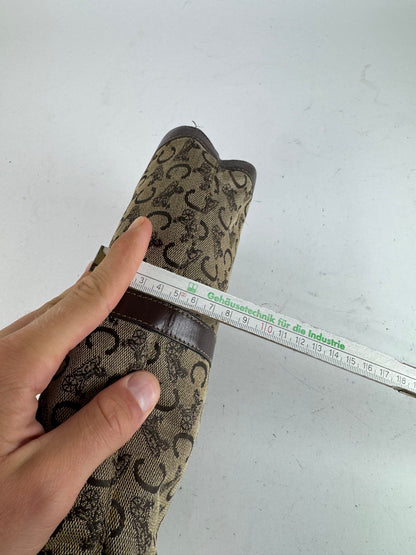 Pochette vintage en cuir et toile monogrammée Macadam de Céline marron et gris