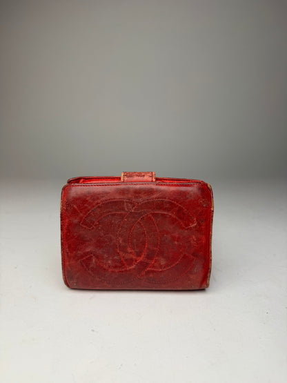 Vintage Chanel CC Leather Wallet Red