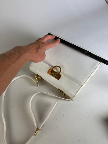 Vintage Ferragamo Structured Leather Handbag White Gold