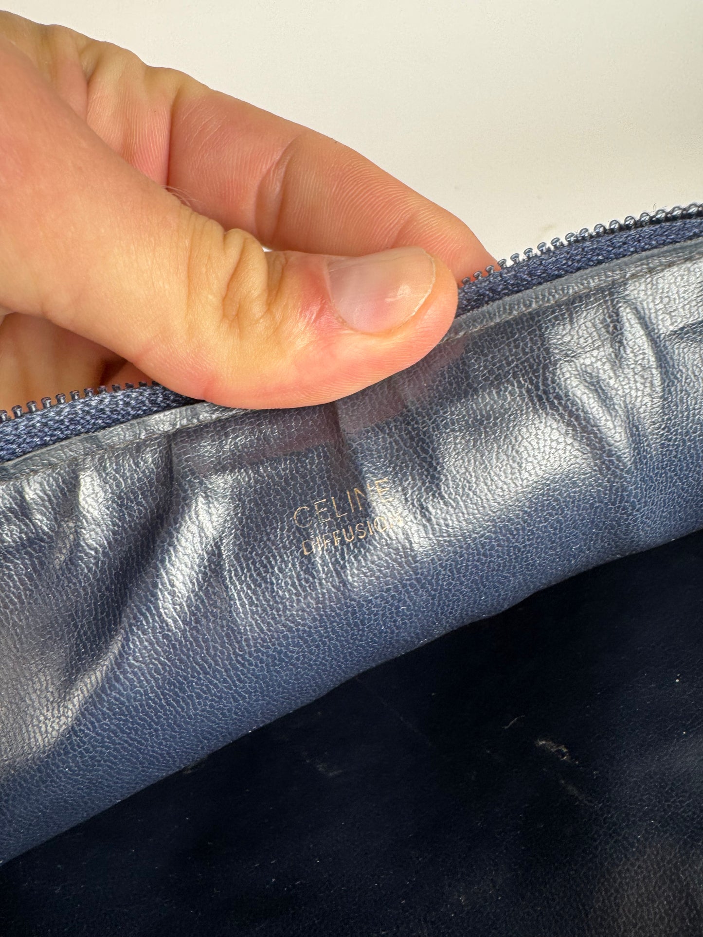 Pochette vintage en cuir monogramme macadam Céline gris marine