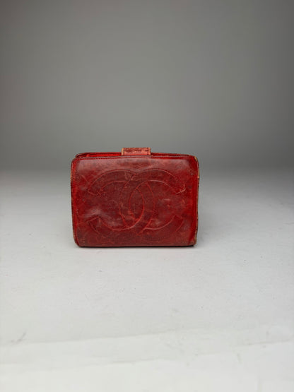 Vintage Chanel CC Leather Wallet Red