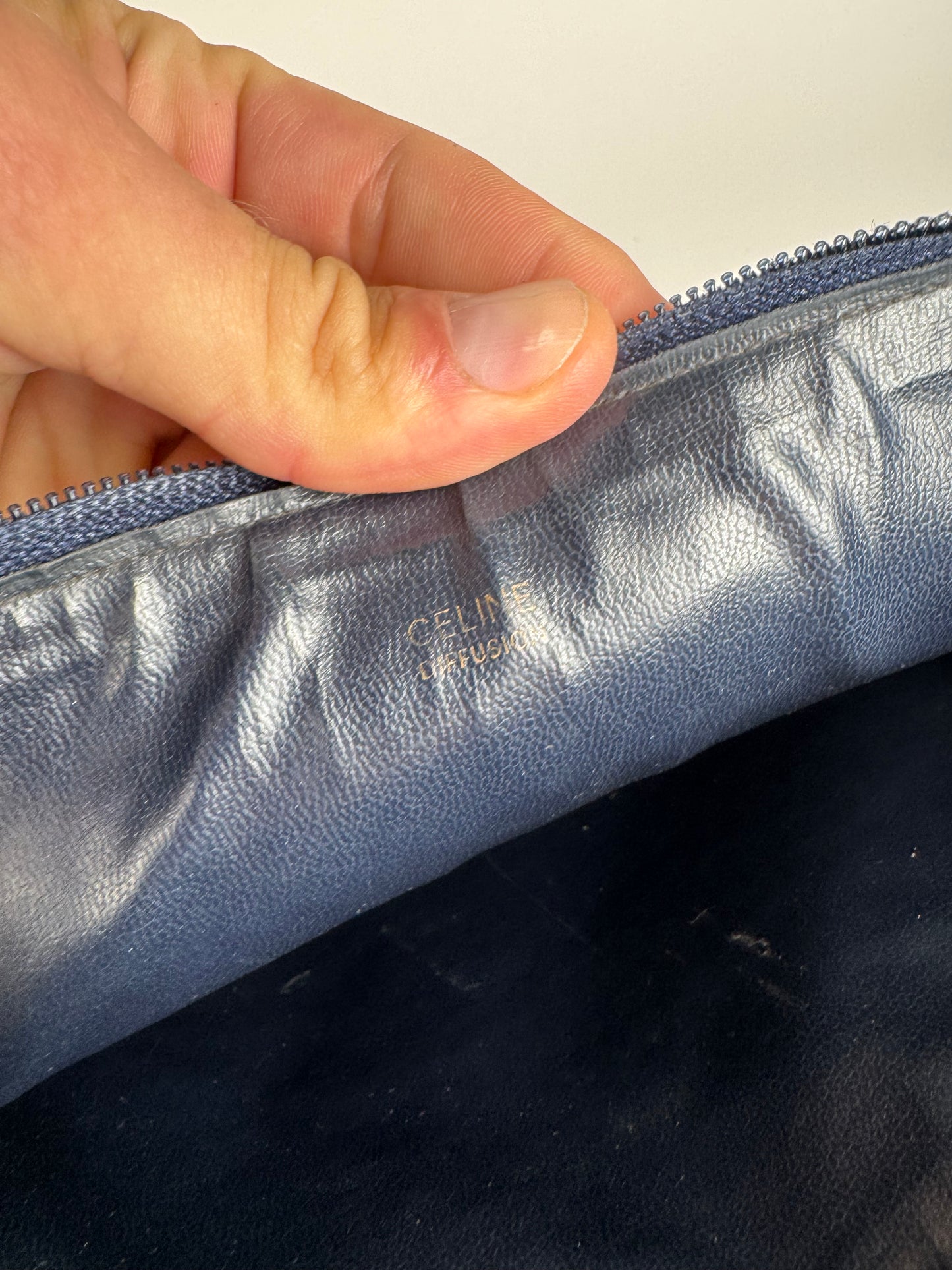 Pochette vintage en cuir monogramme macadam Céline gris marine