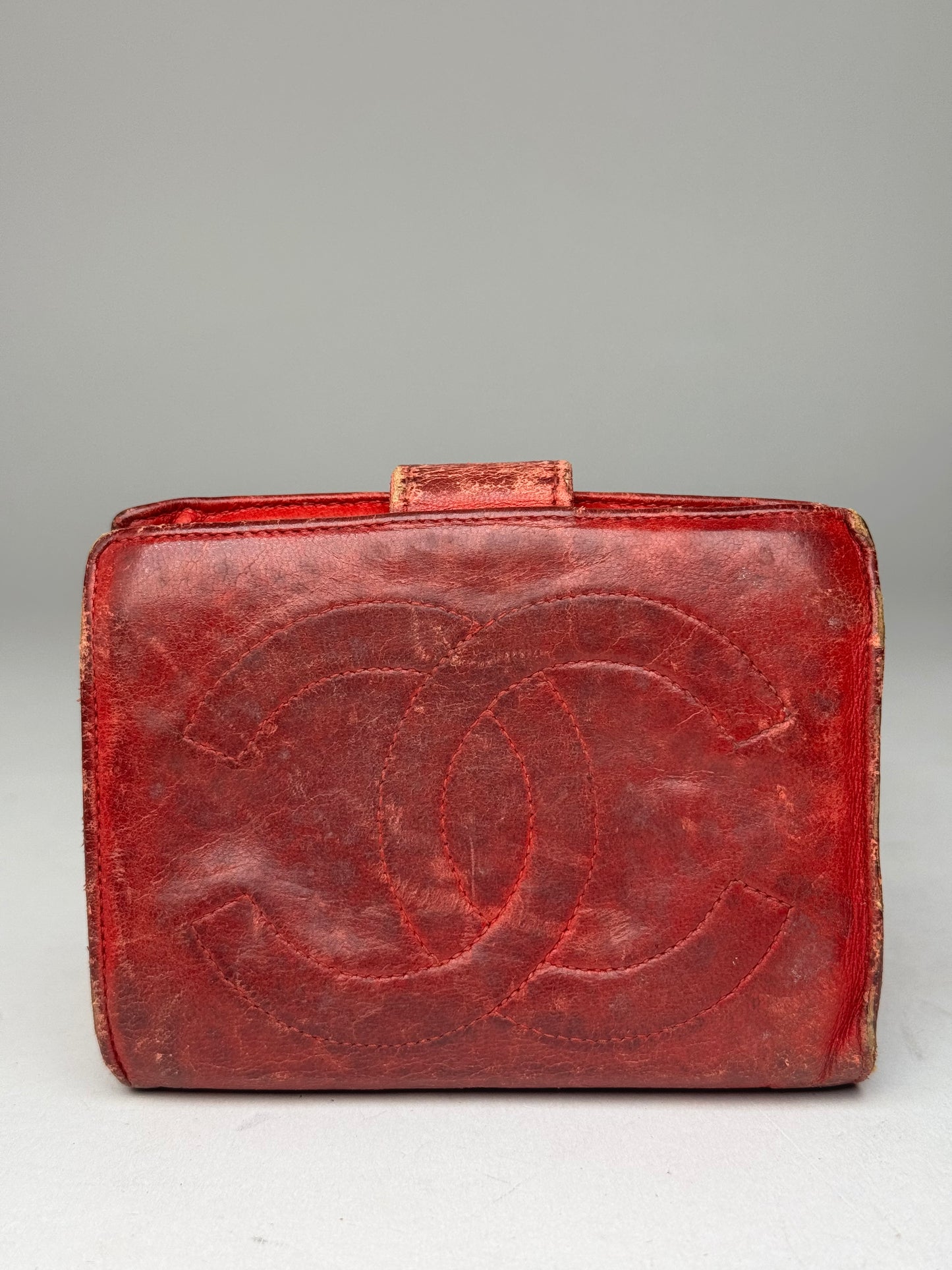 Vintage Chanel CC Leather Wallet Red