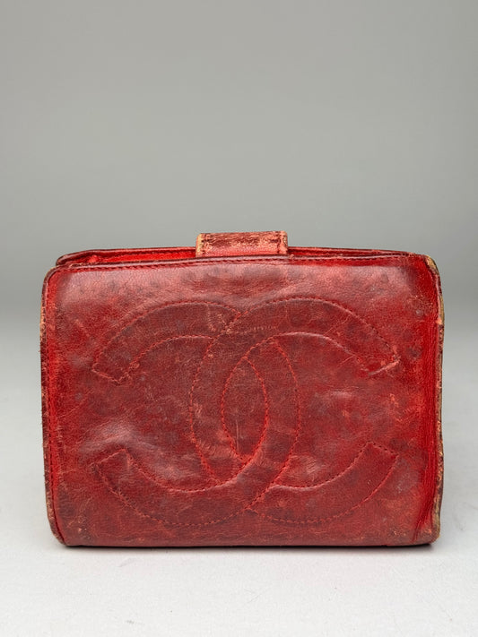 Vintage Chanel CC Leather Wallet Red