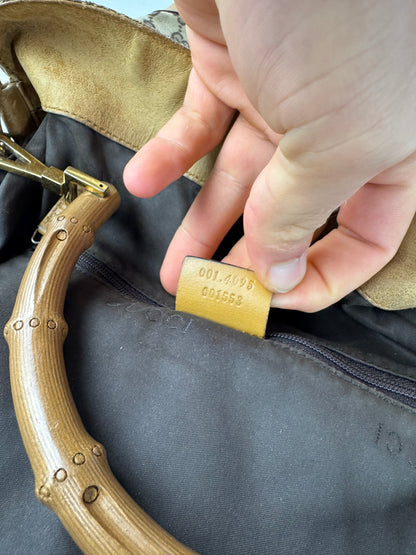 Vintage Gucci Monogram 2Way Bamboo Top Handle Bag Beige