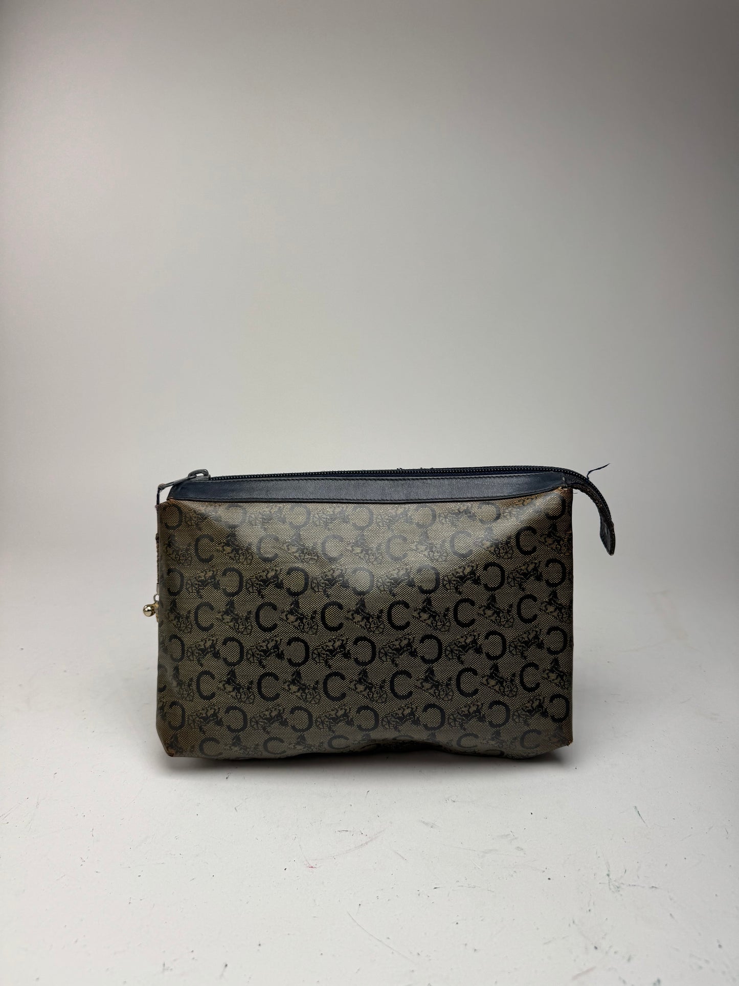 Pochette vintage en cuir monogramme macadam Céline gris marine