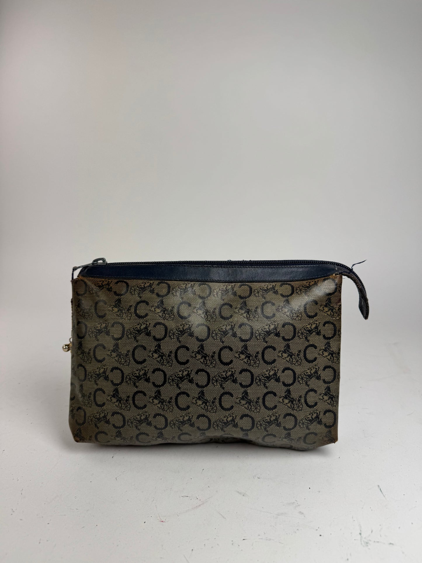 Pochette vintage en cuir monogramme macadam Céline gris marine