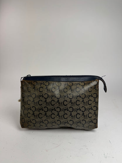 Pochette vintage en cuir monogramme macadam Céline gris marine