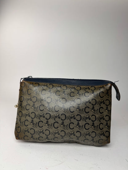 Pochette vintage en cuir monogramme macadam Céline gris marine