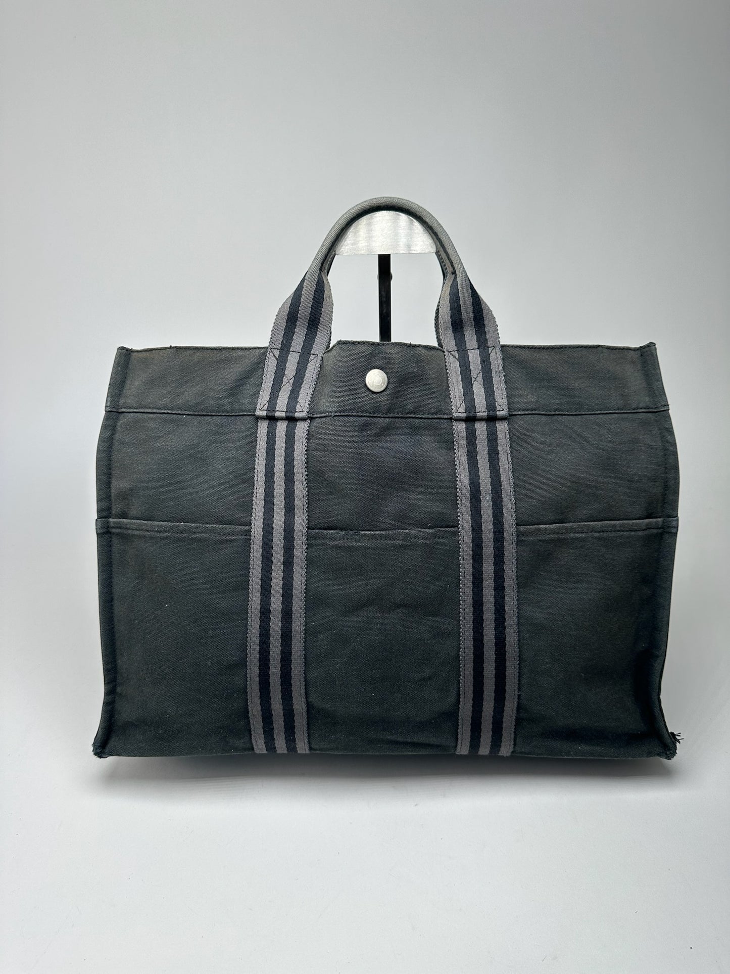 Vintage Hermes Canvas Shopper Bag black