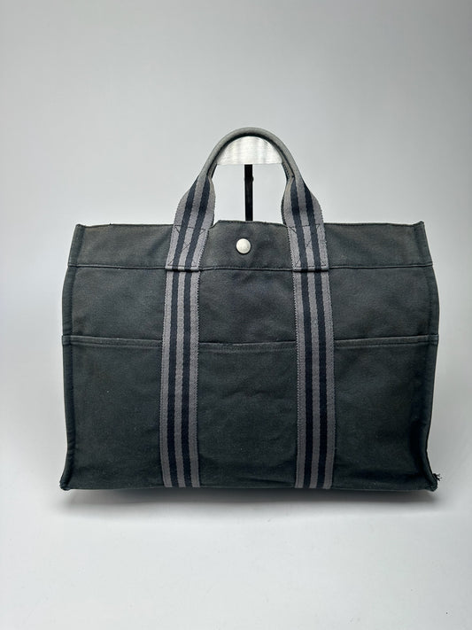 Vintage Hermes Canvas Shopper Bag black