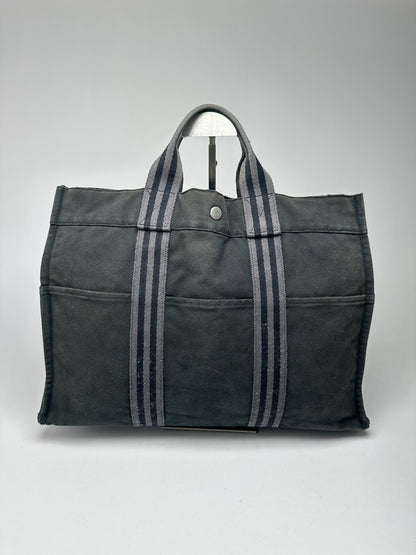 Vintage Hermes Canvas Shopper Bag black