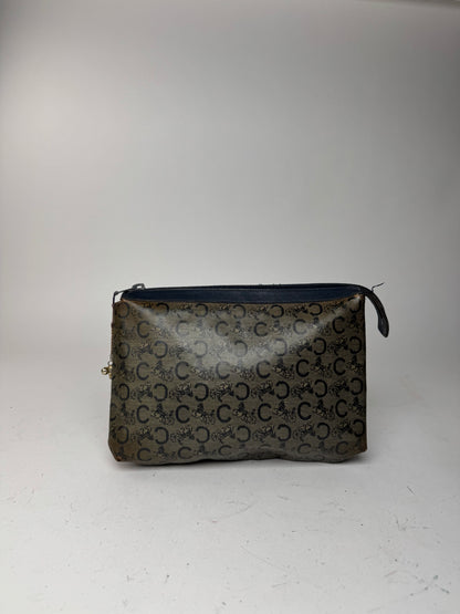 Pochette vintage en cuir monogramme macadam Céline gris marine