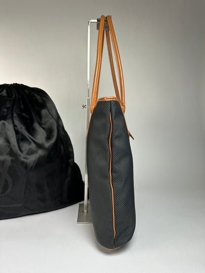 Vintage Yves Saint Laurent Canvas Leather Trim Tote Late 1990s Black Cognac