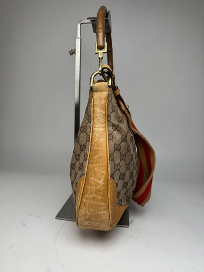 Vintage Gucci Monogram 2Way Bamboo Top Handle Bag Beige