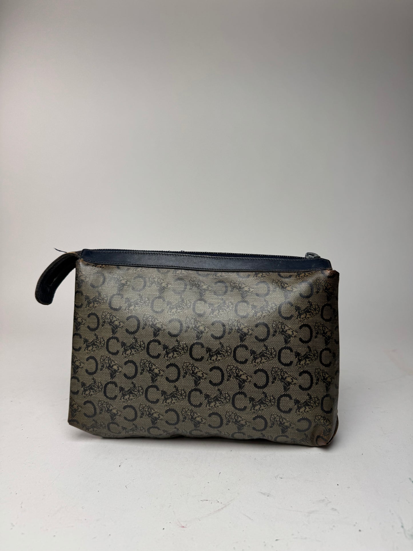 Pochette vintage en cuir monogramme macadam Céline gris marine