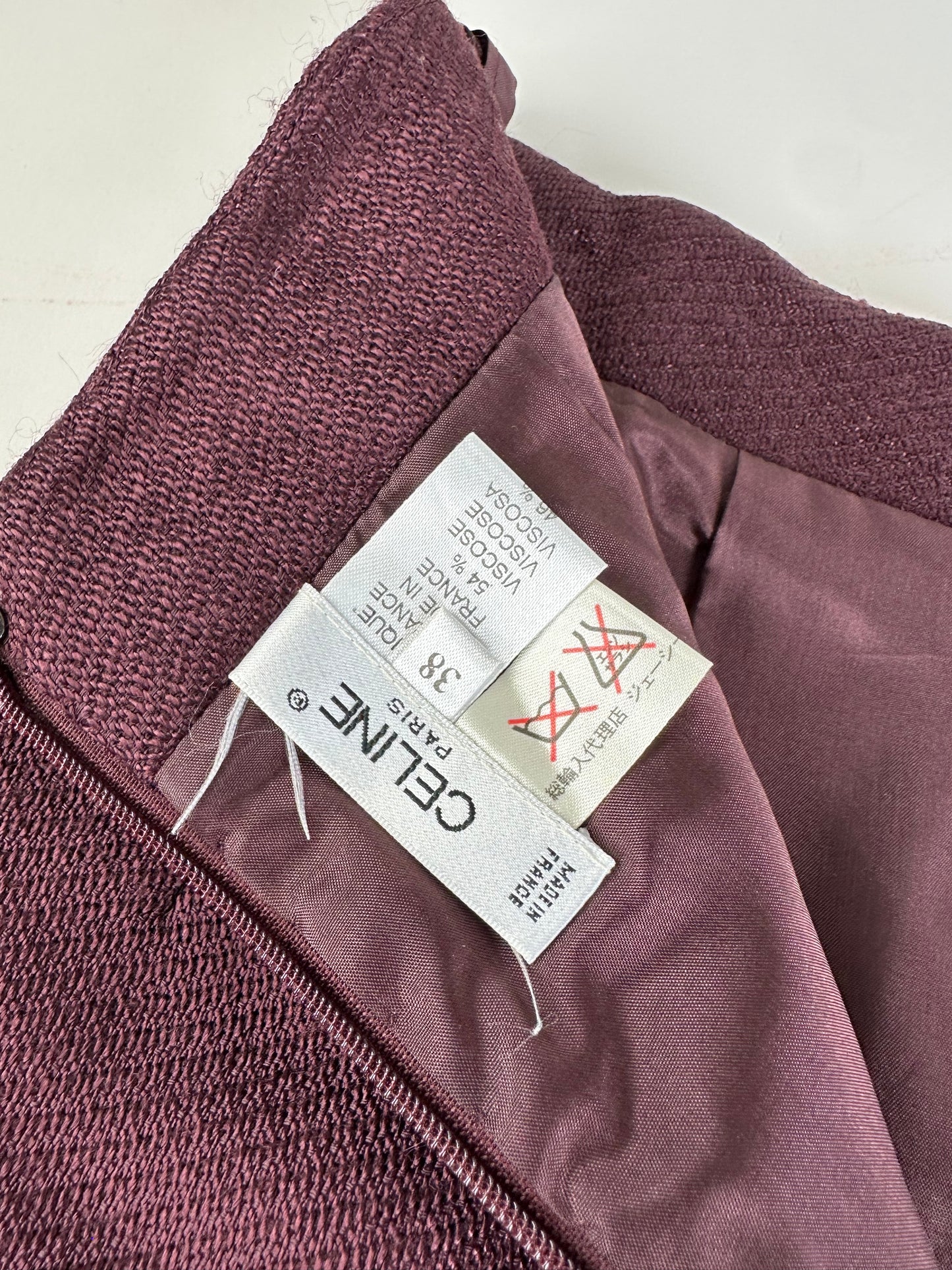 Vintage Celine Wool Blend Skirt Burgundy M