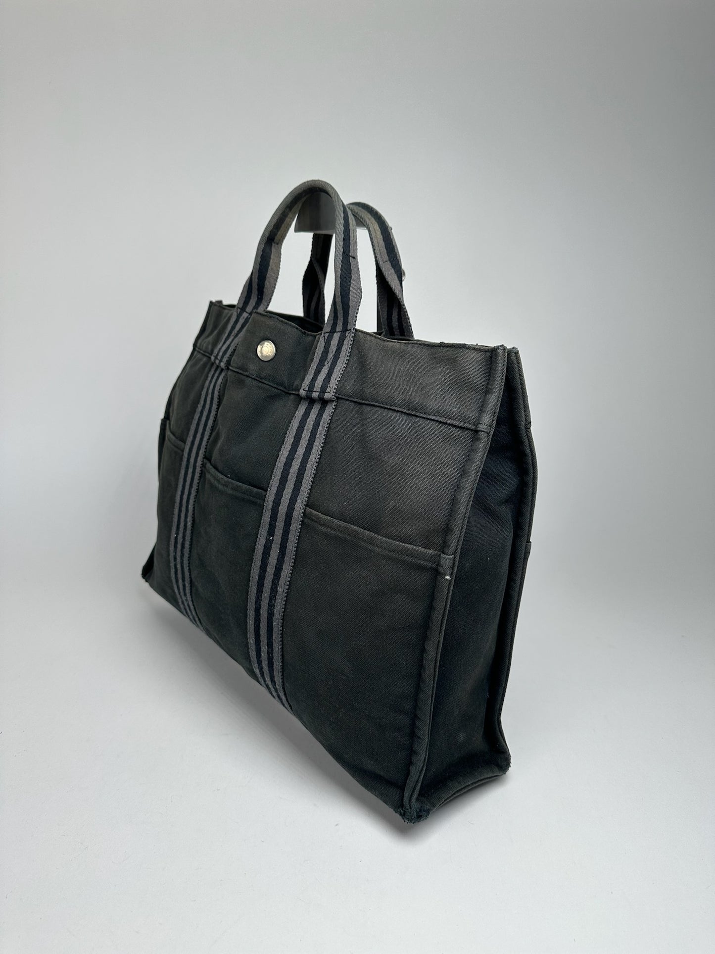 Vintage Hermes Canvas Shopper Bag black