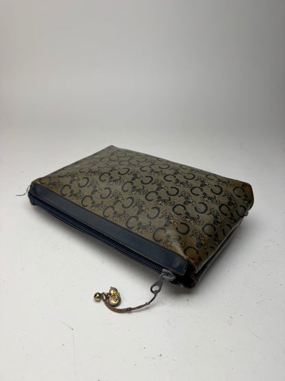 Pochette vintage en cuir monogramme macadam Céline gris marine