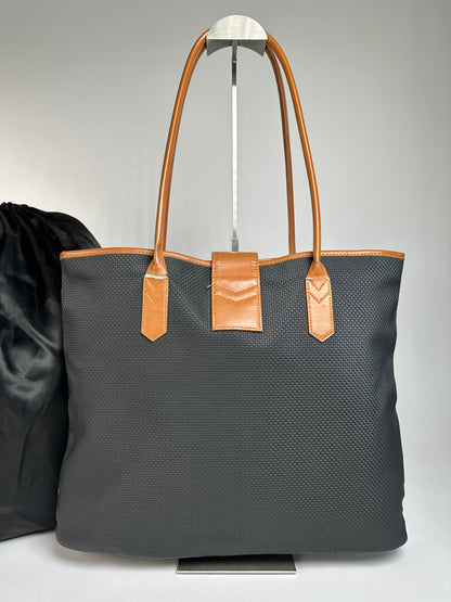 Vintage Yves Saint Laurent Canvas Leather Trim Tote Late 1990s Black Cognac