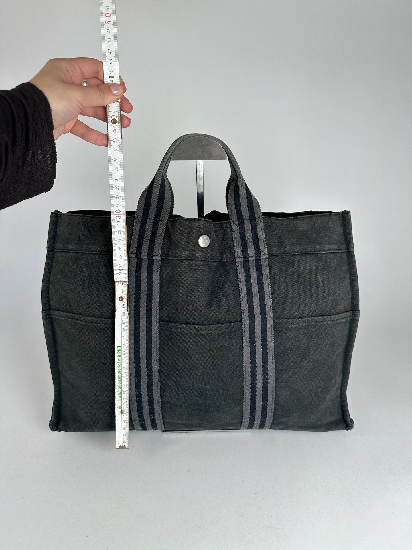 Vintage Hermes Canvas Shopper Bag black