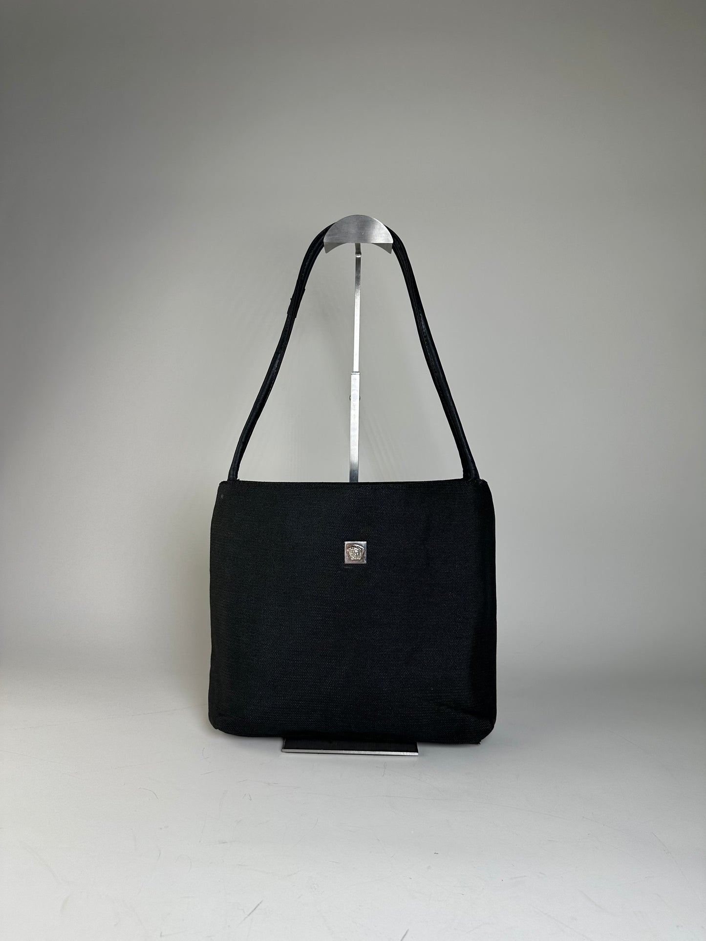 Vintage Gianni Versace Fabric Shoulder Bag Black Silver