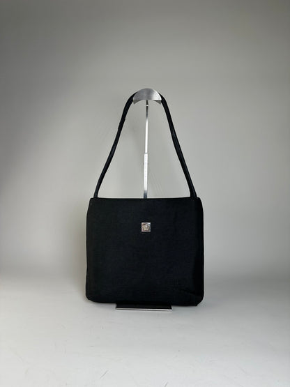 Vintage Gianni Versace Fabric Shoulder Bag Black Silver
