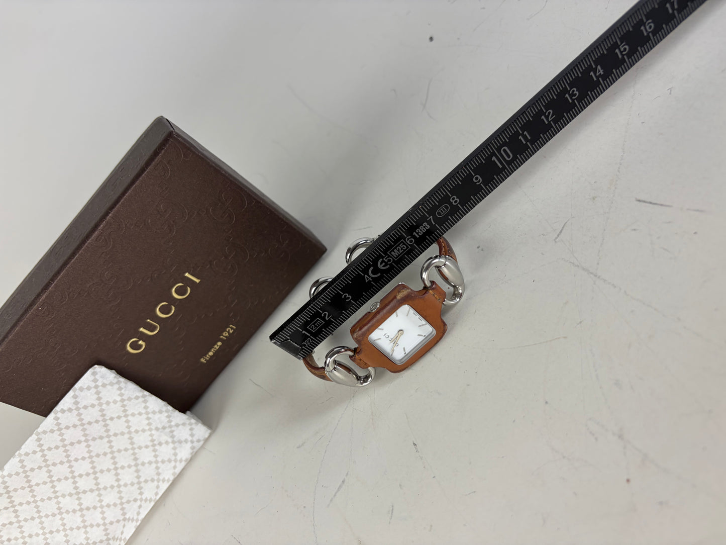Vintage Gucci Stainless Steel Leather Bracelet Watch Brown Silver