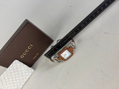 Vintage Gucci Stainless Steel Leather Bracelet Watch Brown Silver
