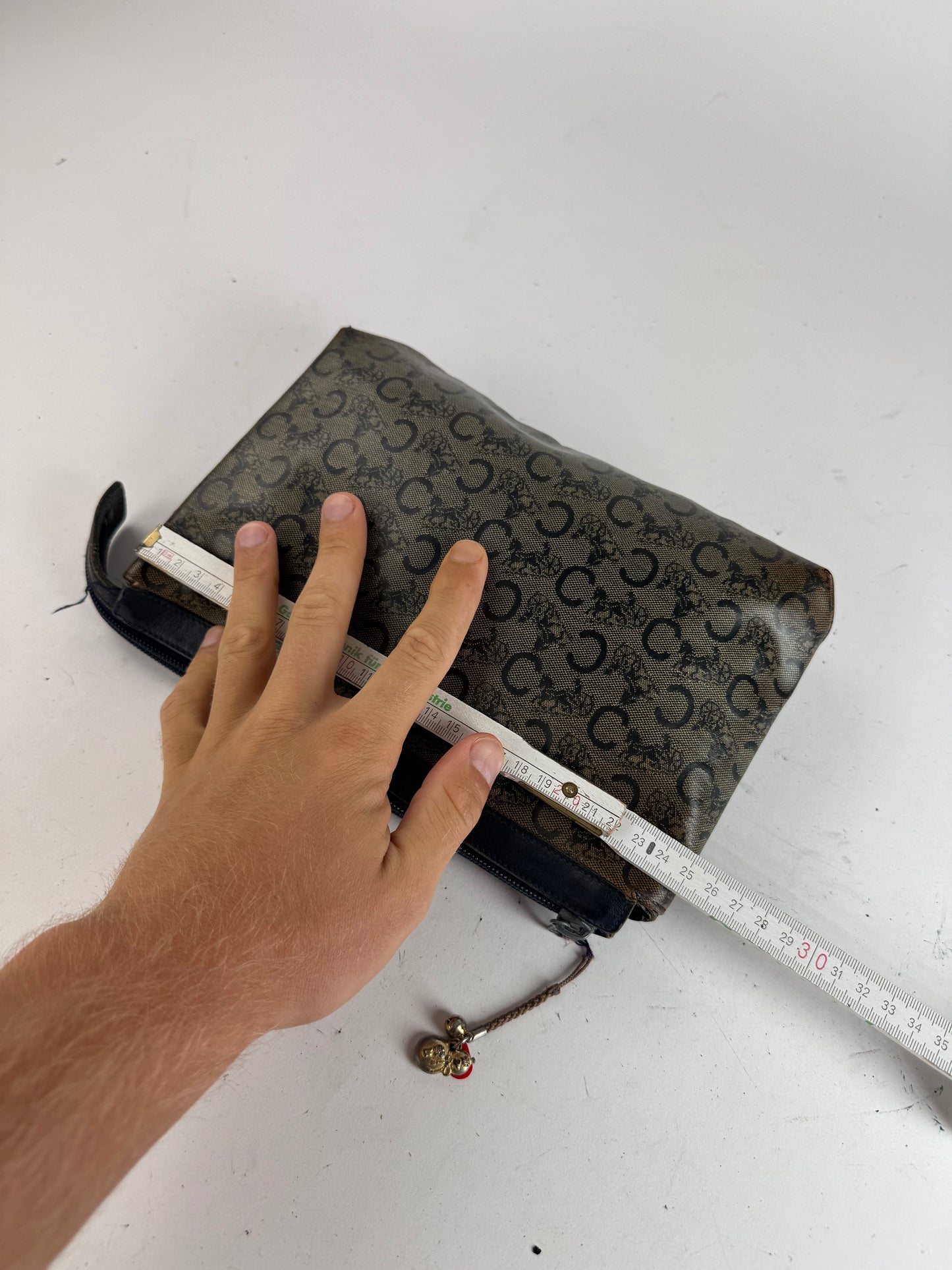 Pochette vintage en cuir monogramme macadam Céline gris marine