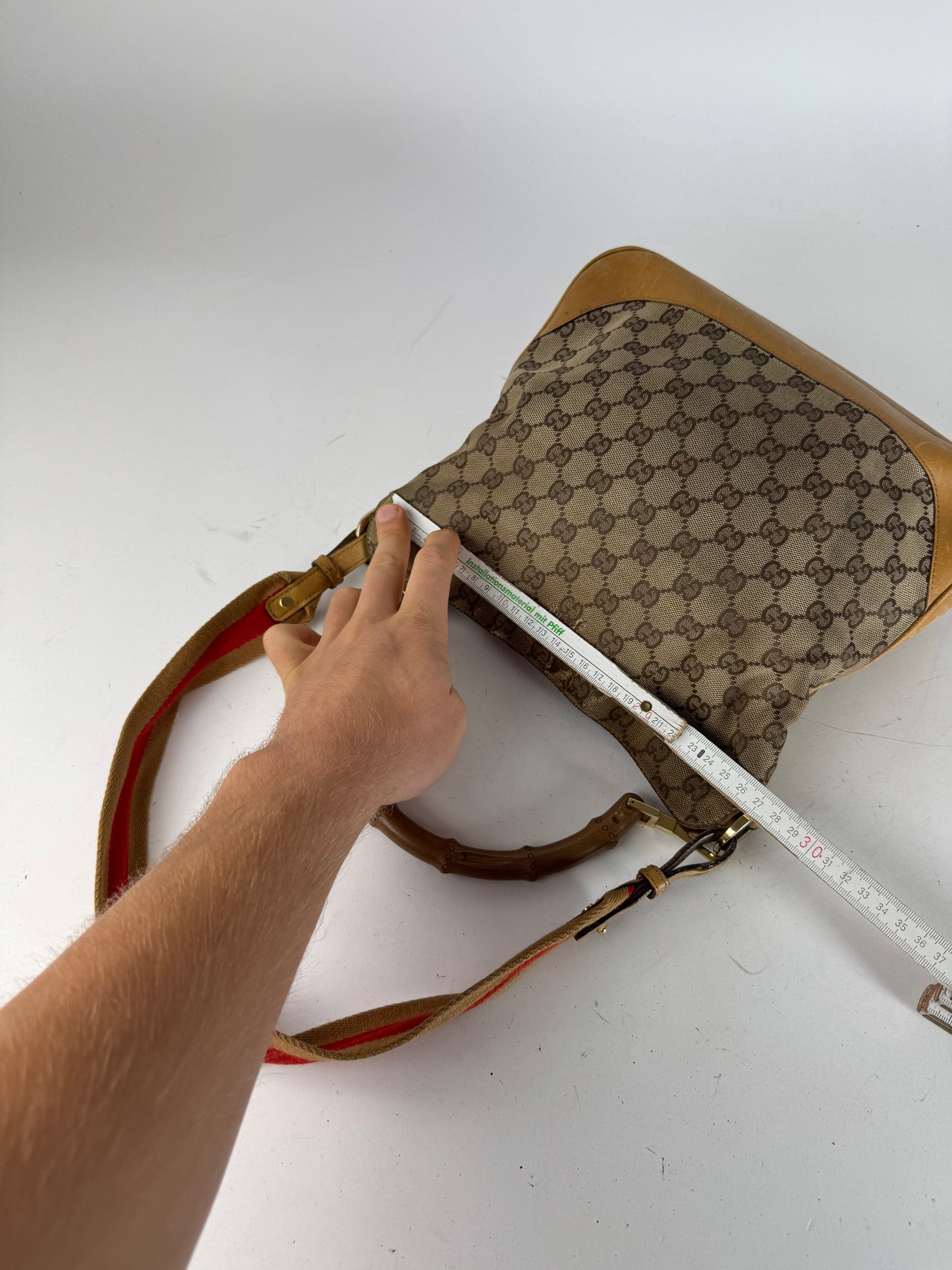 Vintage Gucci Monogram 2Way Bamboo Top Handle Bag Beige