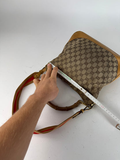 Vintage Gucci Monogram 2Way Bamboo Top Handle Bag Beige