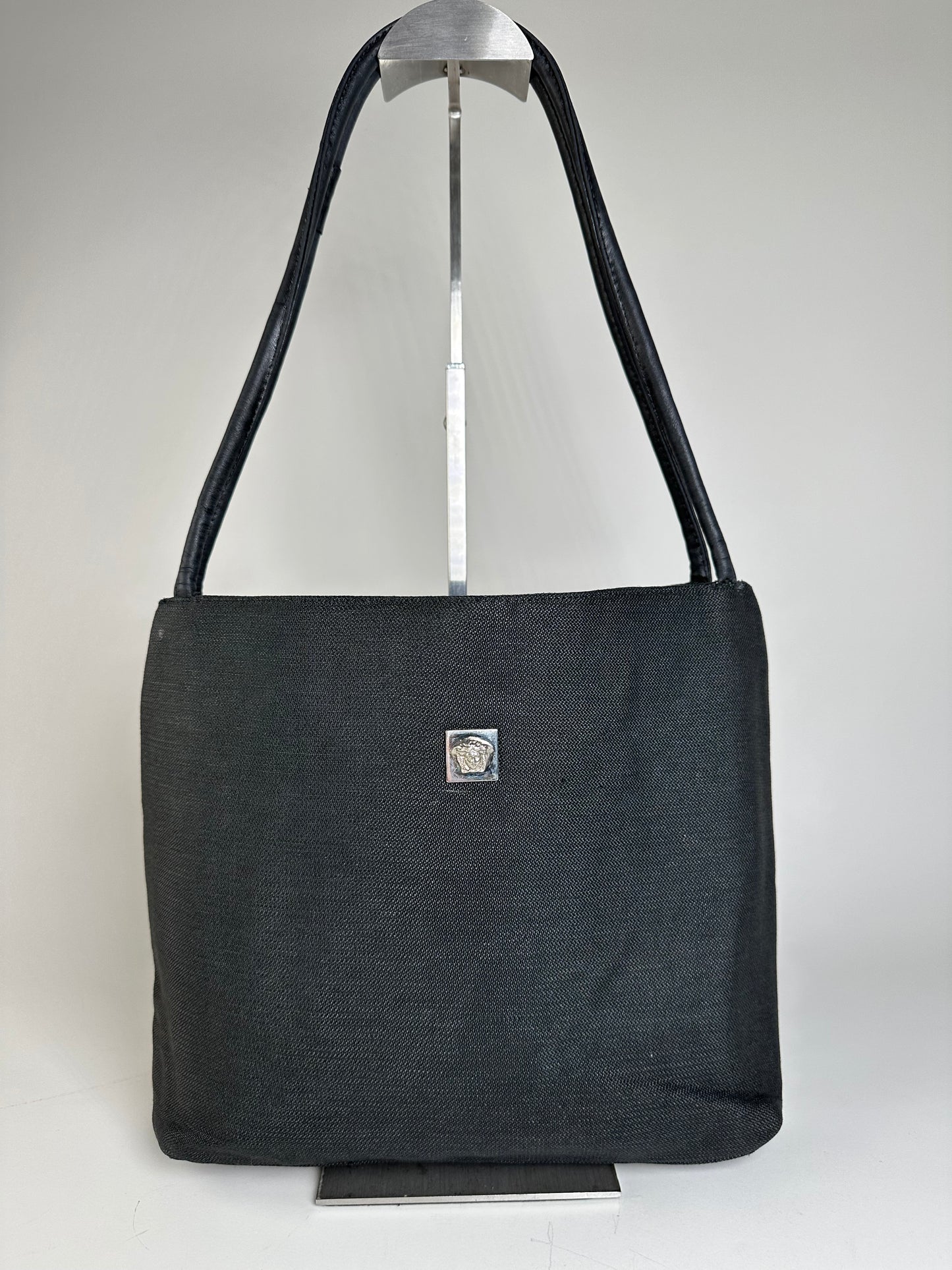 Vintage Gianni Versace Fabric Shoulder Bag Black Silver
