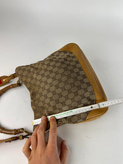 Vintage Gucci Monogram 2Way Bamboo Top Handle Bag Beige