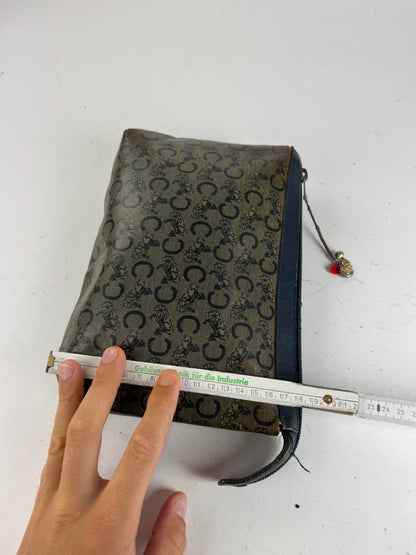 Pochette vintage en cuir monogramme macadam Céline gris marine