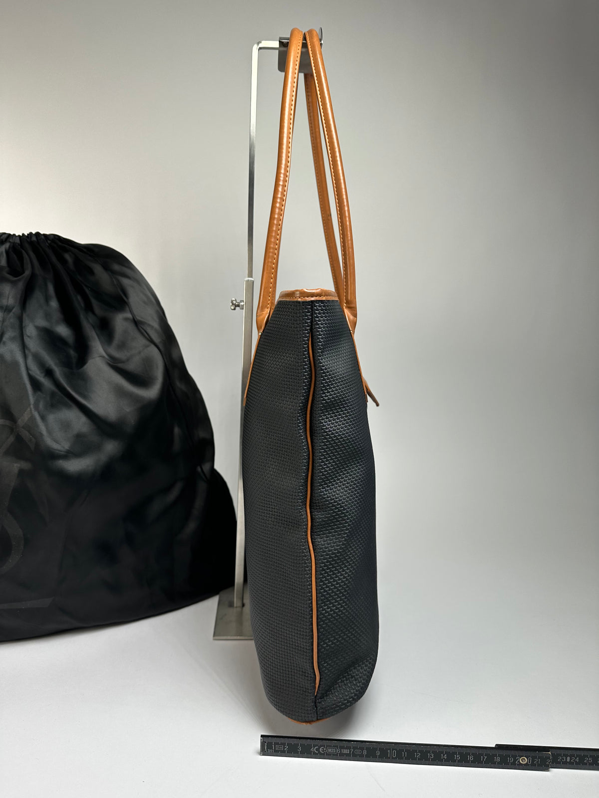 Vintage Yves Saint Laurent Canvas Leather Trim Tote Late 1990s Black Cognac
