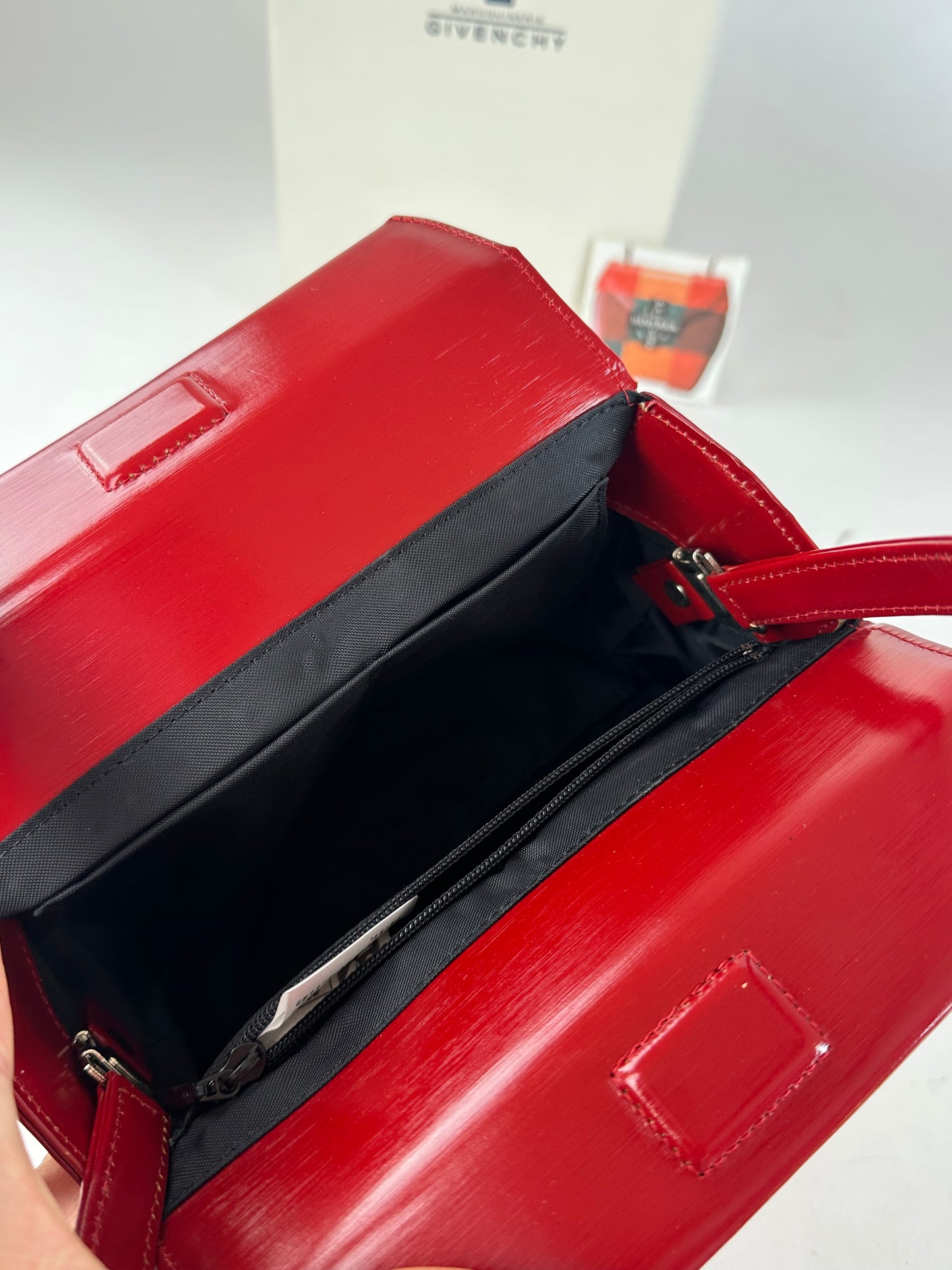 Vintage Givenchy Textured Leather Top Handle Handbag Red