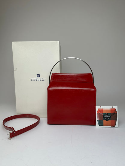 Vintage Givenchy Textured Leather Top Handle Handbag Red