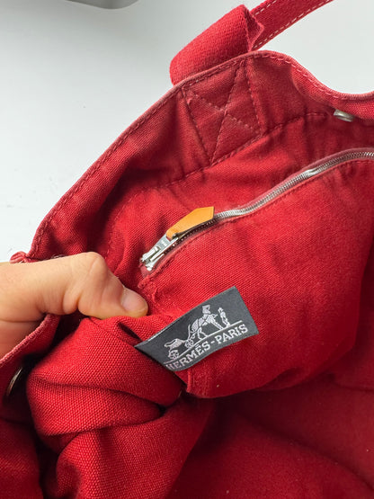 Vintage Hermes Canvas Tote Bag Red