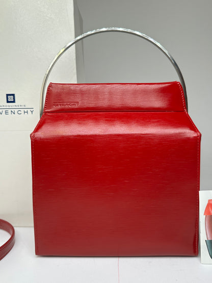 Vintage Givenchy Textured Leather Top Handle Handbag Red