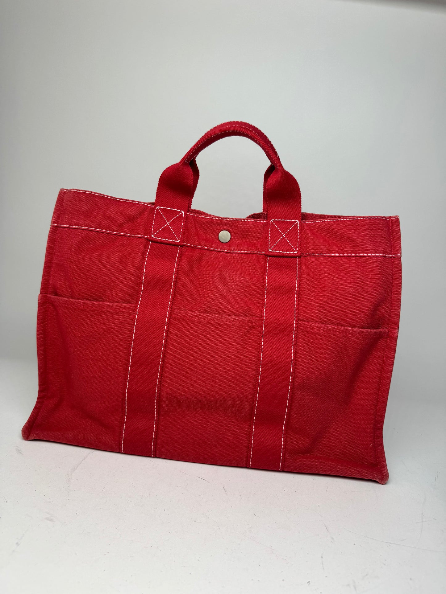 Vintage Hermes Canvas Tote Bag Red