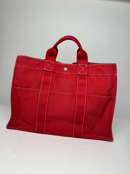 Vintage Hermes Canvas Tote Bag Red