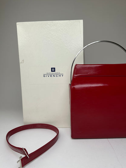 Vintage Givenchy Textured Leather Top Handle Handbag Red