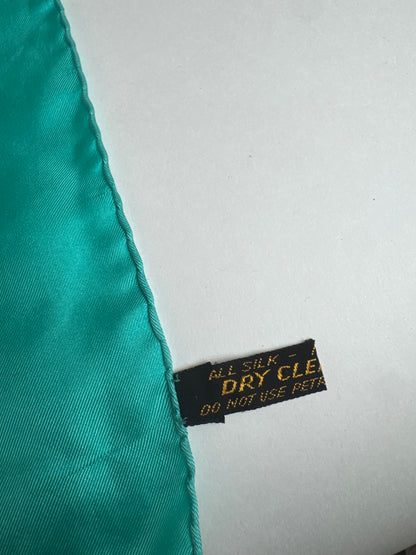 Vintage Celine Silk Scarf Turquoise Blue white