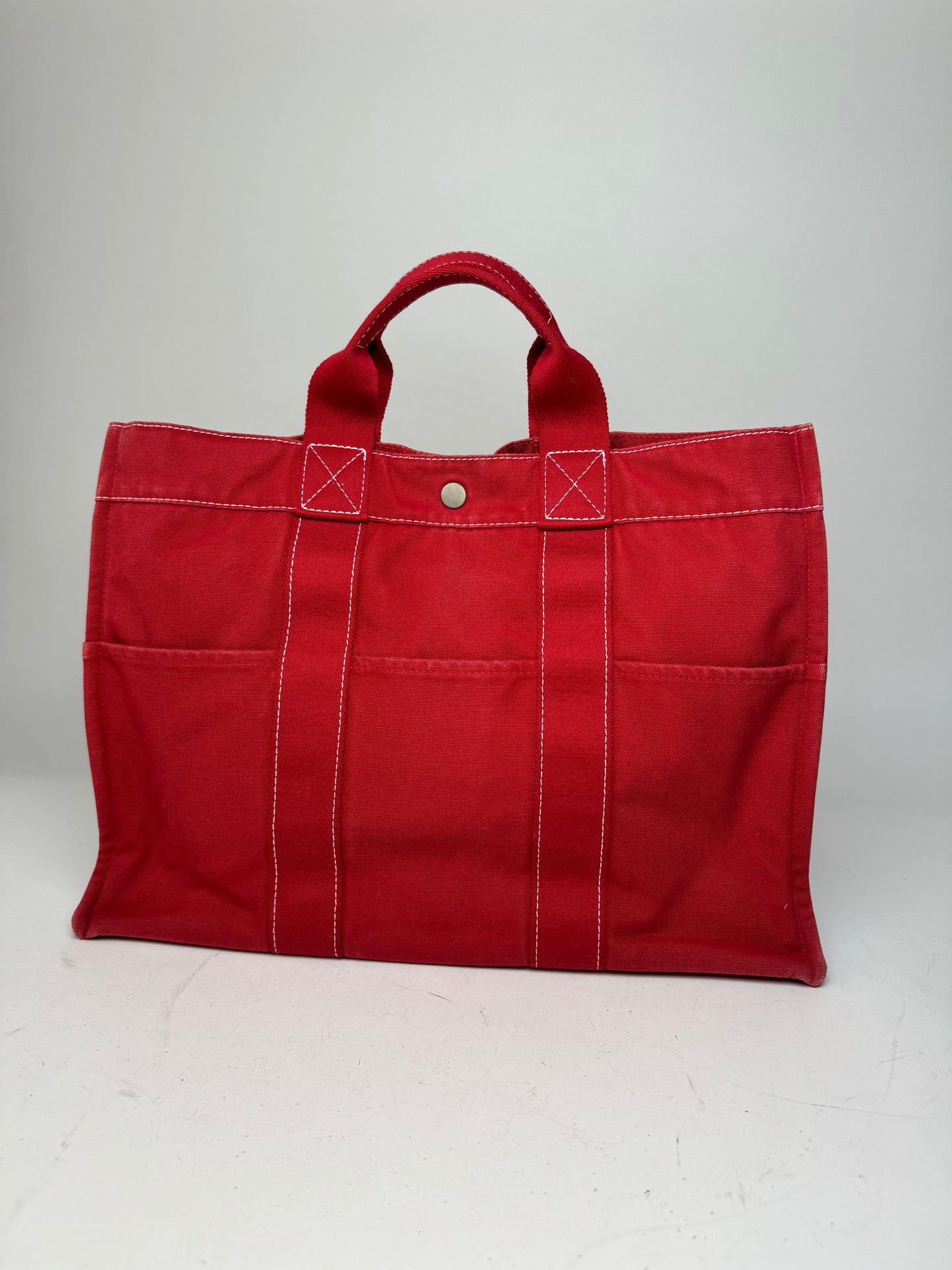 Vintage Hermes Canvas Tote Bag Red